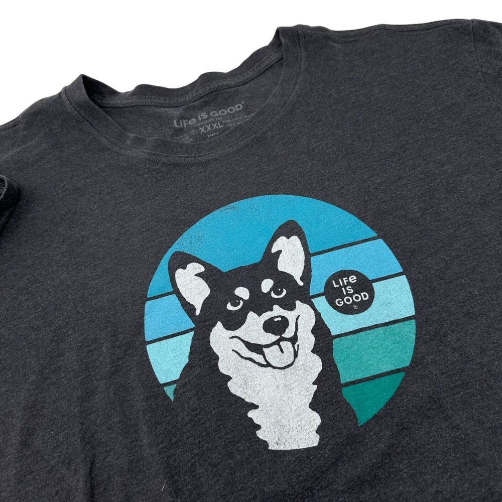 LIFE IS GOOD Mens Gray CORGI Retro Crusher Tee Size 3XL XXXL